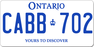 ON license plate CABB702