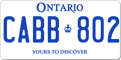 ON license plate CABB802