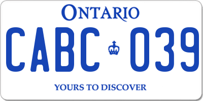 ON license plate CABC039