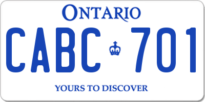 ON license plate CABC701