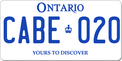 ON license plate CABE020