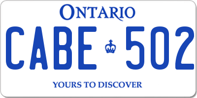 ON license plate CABE502