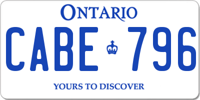 ON license plate CABE796