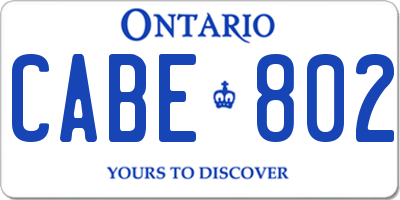 ON license plate CABE802