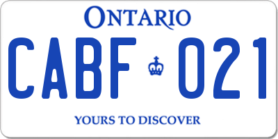 ON license plate CABF021