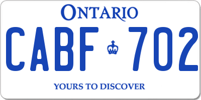 ON license plate CABF702