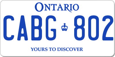 ON license plate CABG802