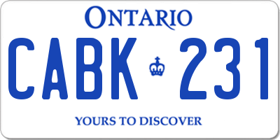 ON license plate CABK231