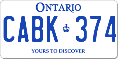 ON license plate CABK374