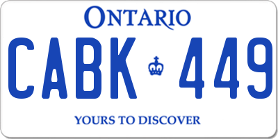 ON license plate CABK449