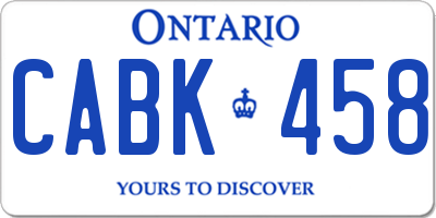 ON license plate CABK458