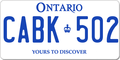 ON license plate CABK502