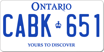 ON license plate CABK651