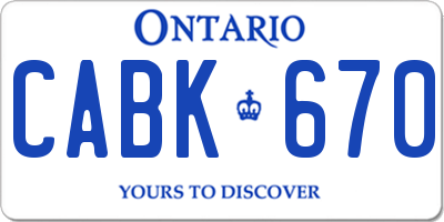 ON license plate CABK670