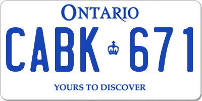 ON license plate CABK671