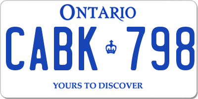 ON license plate CABK798