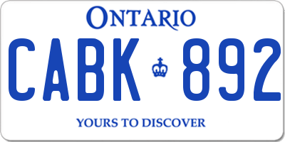 ON license plate CABK892