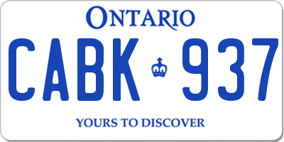 ON license plate CABK937