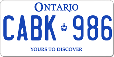 ON license plate CABK986