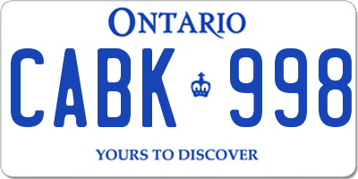 ON license plate CABK998