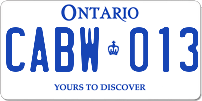 ON license plate CABW013