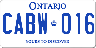 ON license plate CABW016