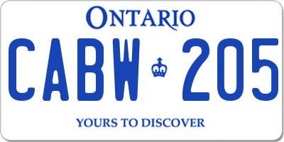 ON license plate CABW205