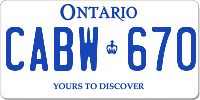 ON license plate CABW670