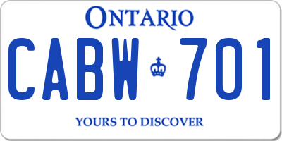 ON license plate CABW701