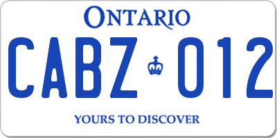 ON license plate CABZ012