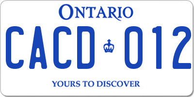 ON license plate CACD012