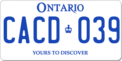 ON license plate CACD039