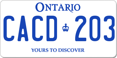 ON license plate CACD203