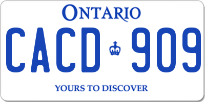 ON license plate CACD909