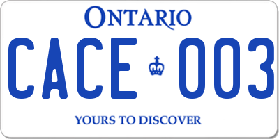 ON license plate CACE003