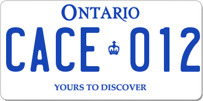 ON license plate CACE012