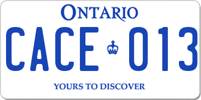 ON license plate CACE013