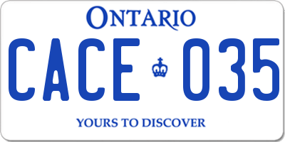 ON license plate CACE035