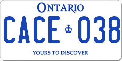 ON license plate CACE038