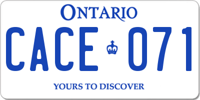 ON license plate CACE071