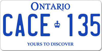 ON license plate CACE135