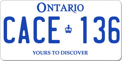 ON license plate CACE136