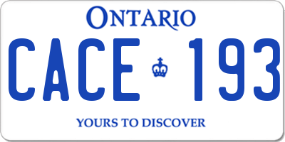 ON license plate CACE193