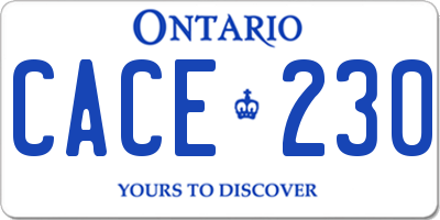 ON license plate CACE230