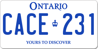 ON license plate CACE231