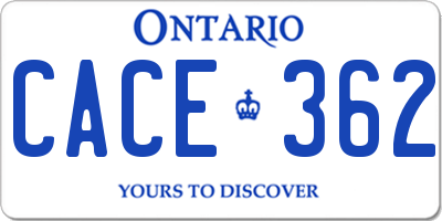 ON license plate CACE362