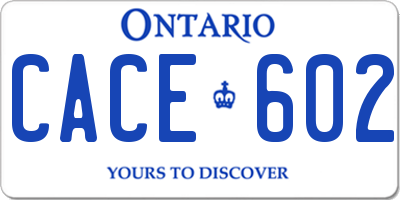 ON license plate CACE602