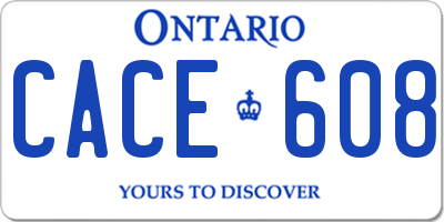 ON license plate CACE608