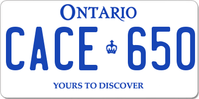 ON license plate CACE650