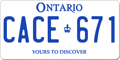 ON license plate CACE671